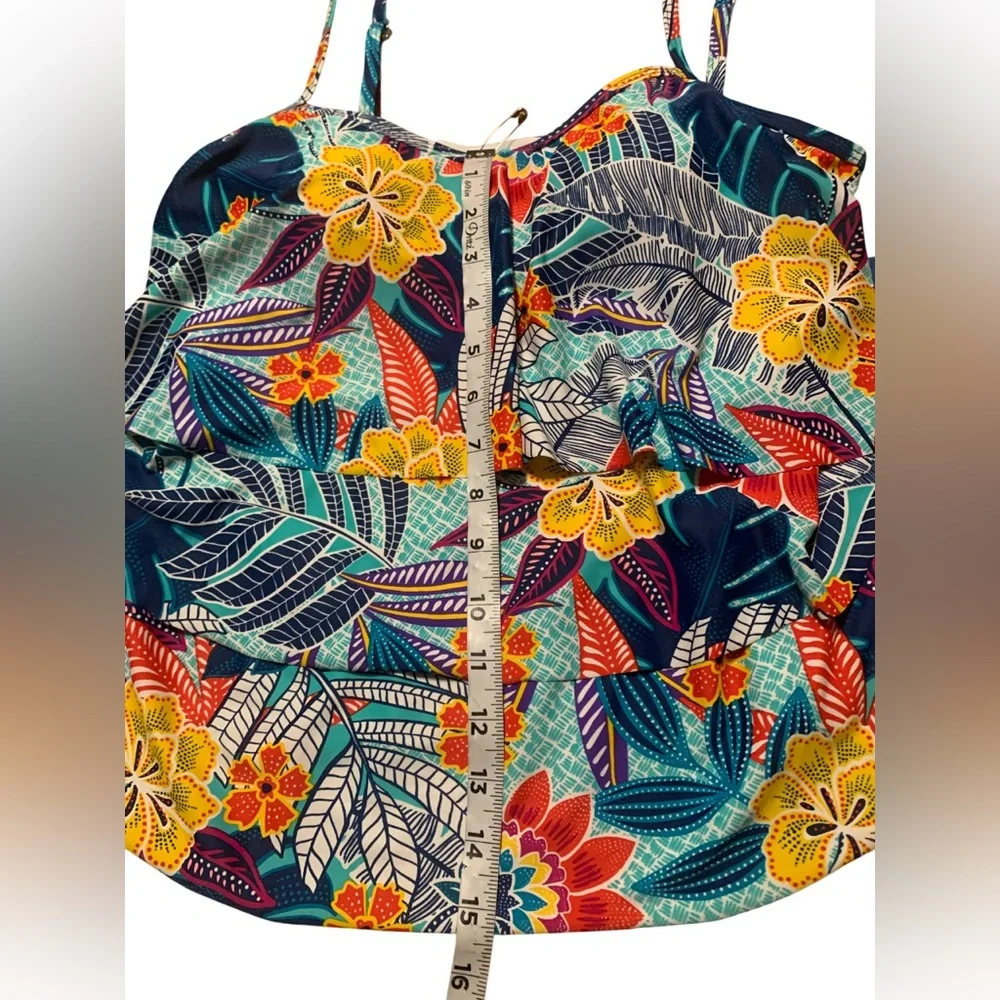 Caribbean Joe Women’s Multicolor Floral Power Swim Tanking, Sz 8 - Picture 6 of 9